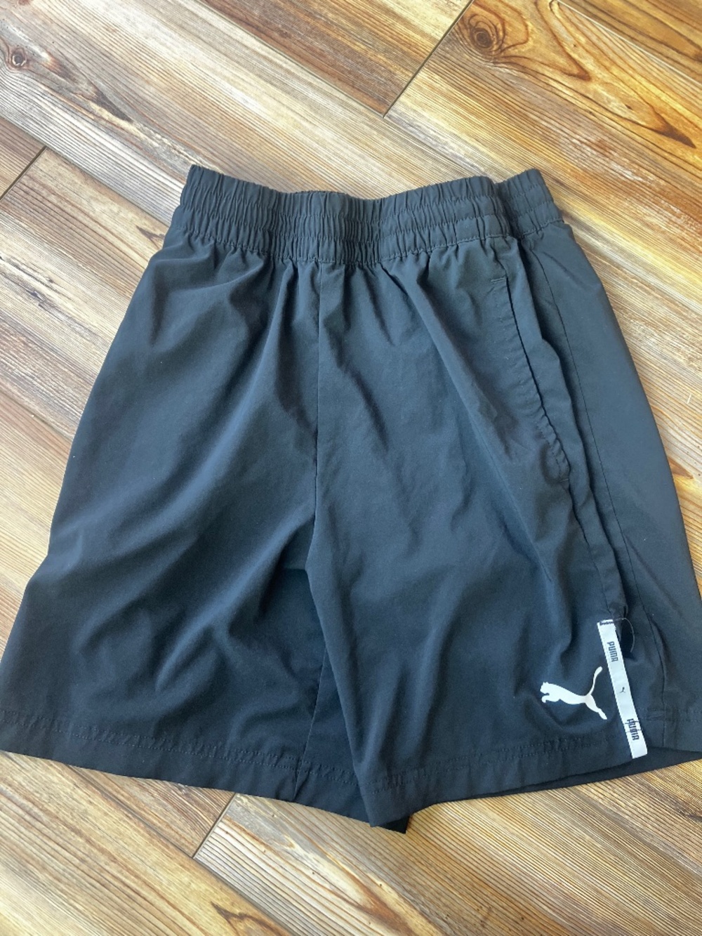PUMA Women's Black Athletic Running Shorts with Drawstring, Pockets Stretch Logo